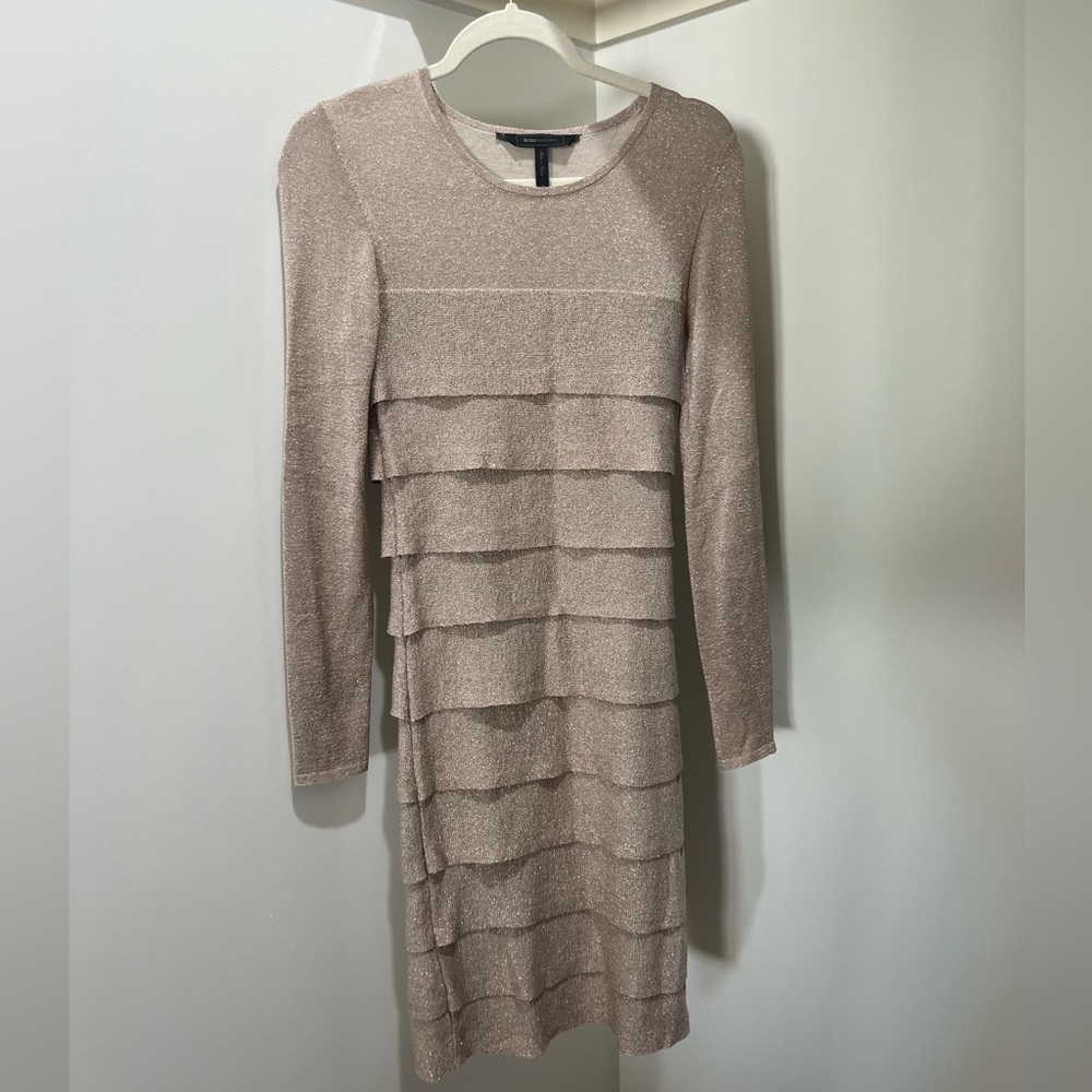 BCBG MAX AZRIA MARIAH SILK BLEND SESAME COMBO DRESS